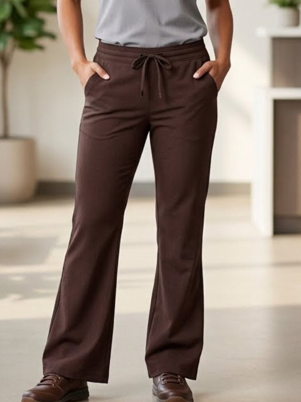 Health Pro Women's Scrub Pants HP -Flare Leg Brown Size M Nurse Uniform Medical